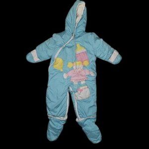 * Vintage LONDON FOG Blue Flannel Lined Hooded Snowsuit Girls Size 12 months